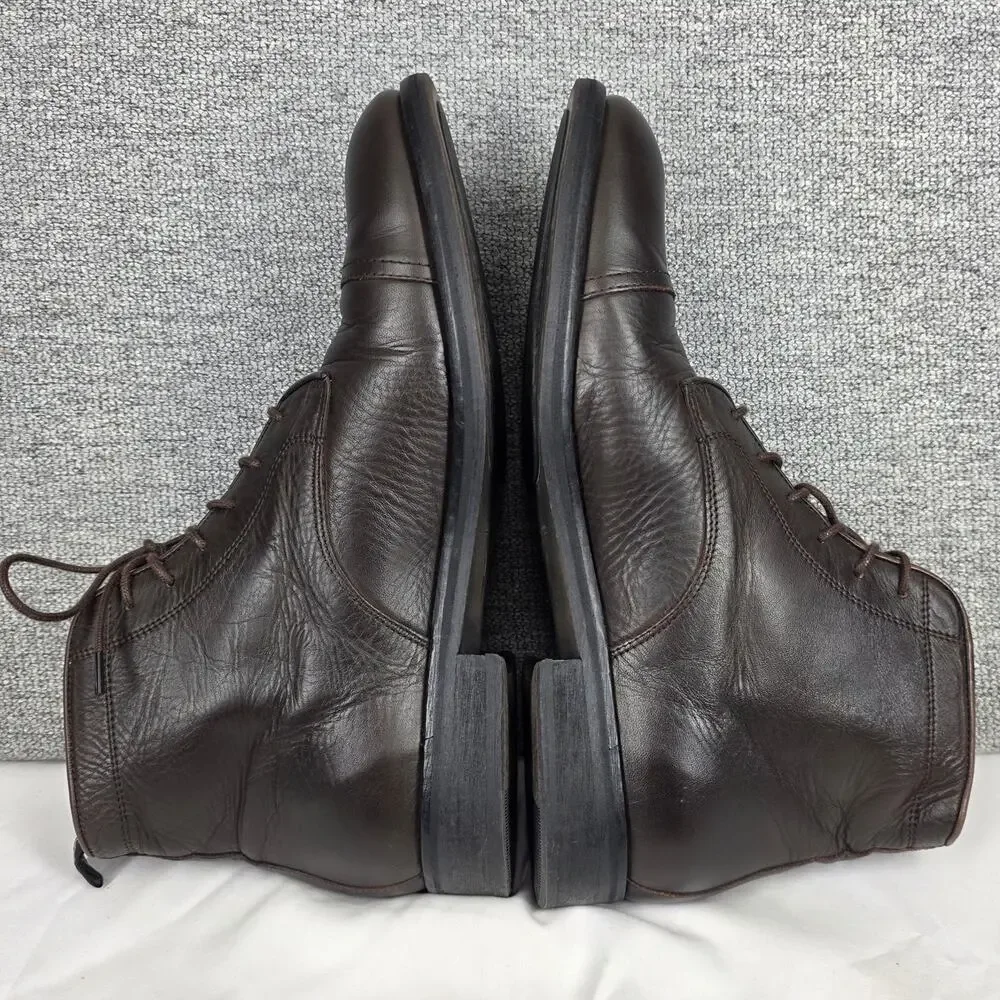 ALLSAINTS HARLAND MEN’S CAP‑TOE LEATHER LACE-UP COMBAT BOOTS – BLACK – SIZE 12